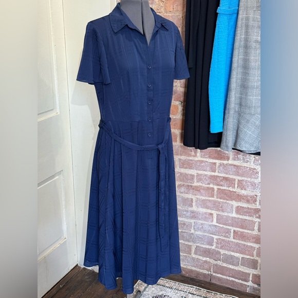 London Times by Chico’s Flutter Sleeve Solid Navy Dress - Picture 2 of 13